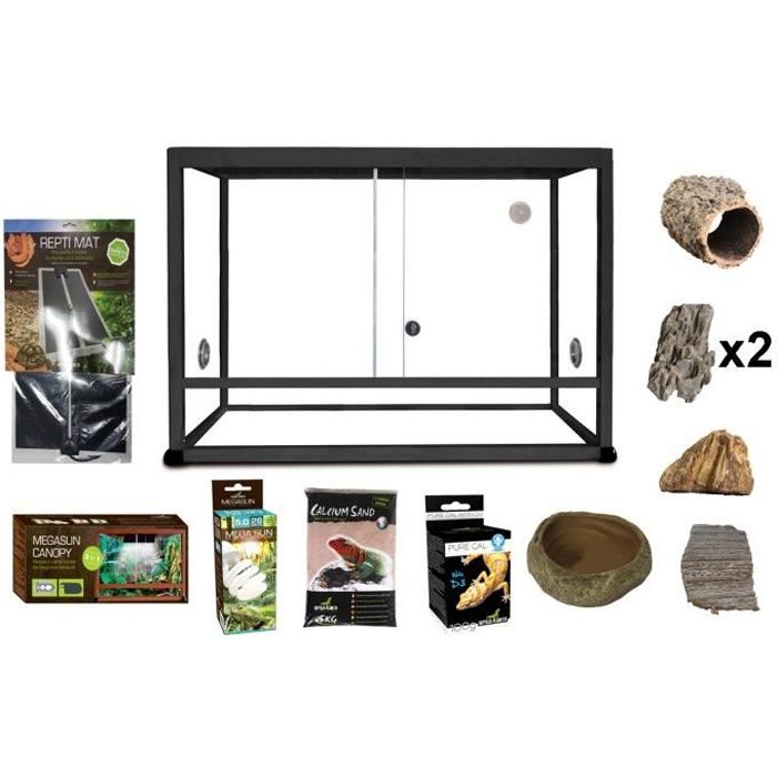 Kit Gecko léopard Terrarium Elegance Alu Noir 62,5x45x45 cm Cdiscount