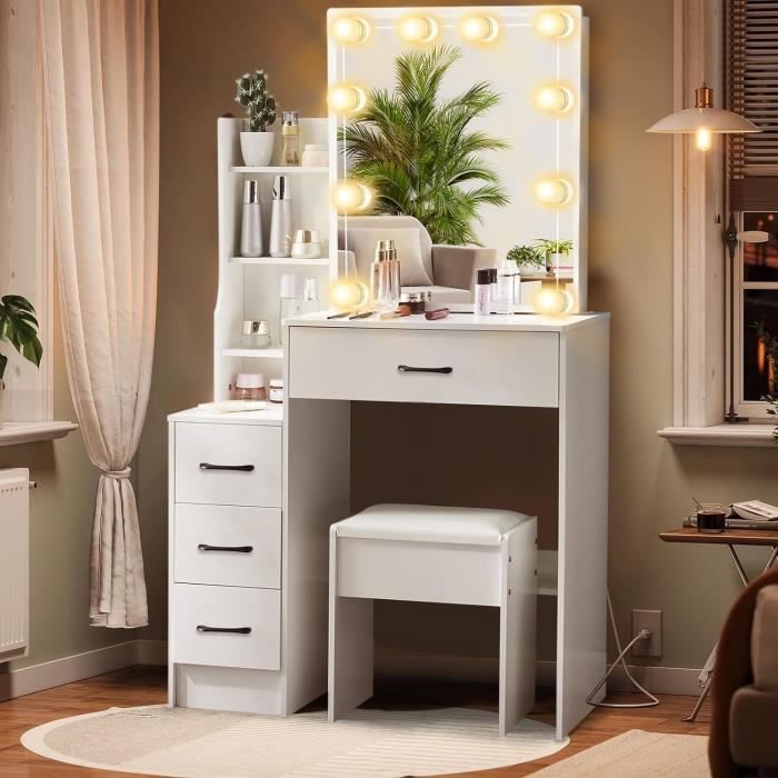 Coiffeuse Avec Miroir Et Tabouret - Coiffeuse Avec Éclairage ...