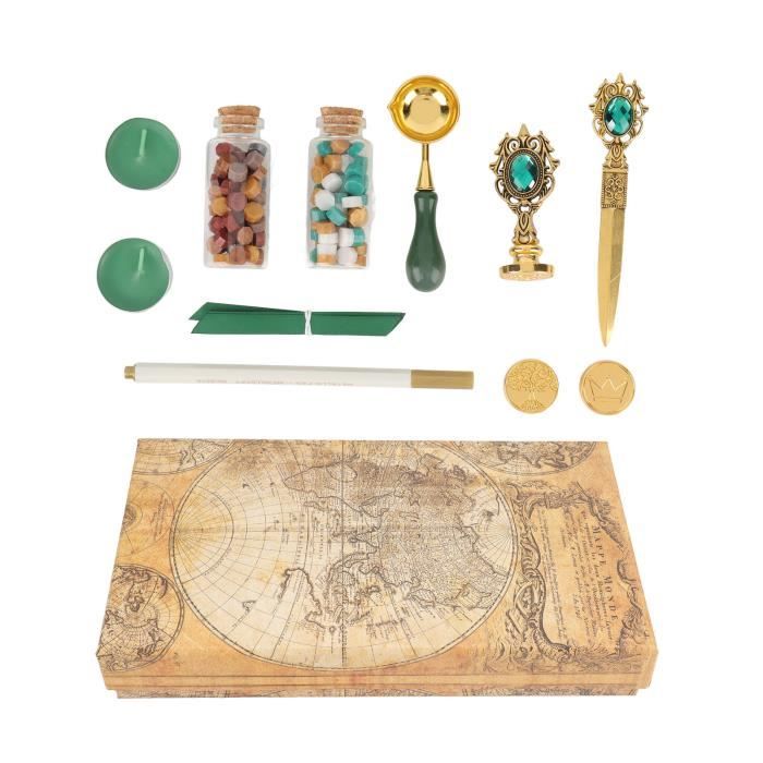 Lot De 208 Tampons De Cire à Cacheter De Noël, Y Compris 6 Tampons De Cire, Têtes En Laiton Avec Poignée En Bois, 200 Perles De Cire Et Stylo De Marquage Doré