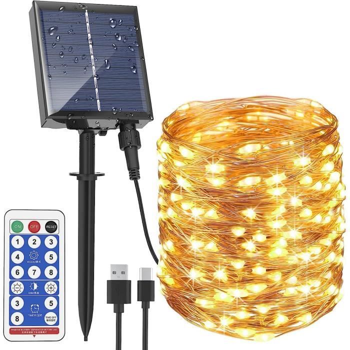 Guirlande Lumineuse Solaire Extérieure 30m - 300 LED Blanc Chaud, étanche IP44, Panneau 1200mAh - Pour Jardin, Terrasse, Mariage