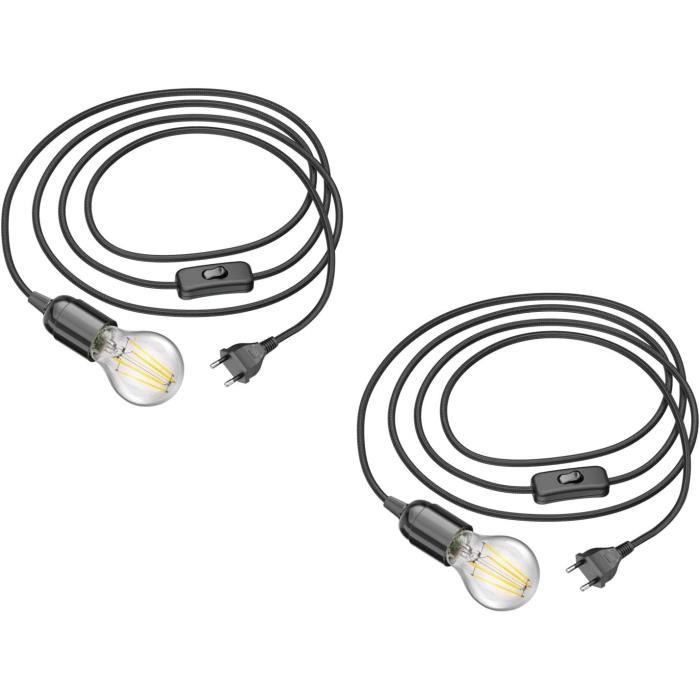 Câble Luminaire Textile LEHA 3m Avec Interrupteur - Douille E14 Max 60W - Suspension Design Pour Intérieur