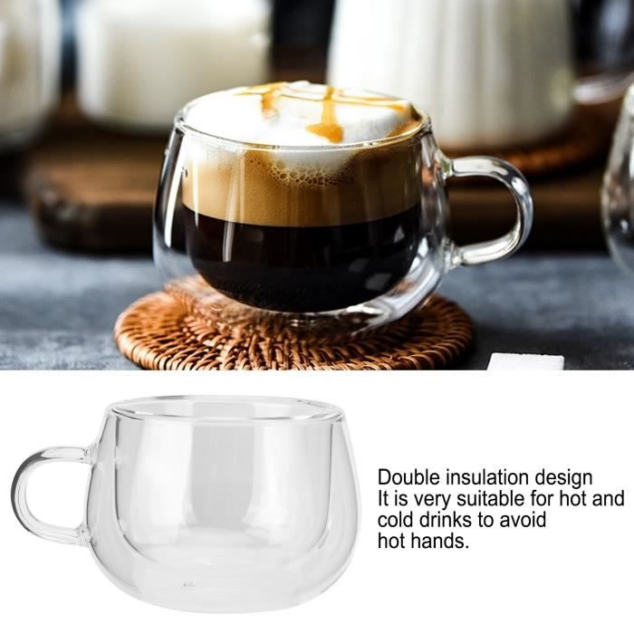 DUO Coupe en verre Tasse en Verre Double Couche 150ml avec Poignée Tasse à  Café Transparente pour Maison Cuisine Excellent