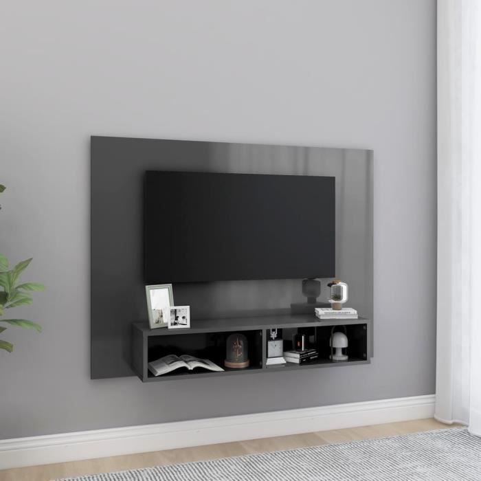 meuble tv mural - vidaxl - gris brillant - porte(s) - contemporain - design