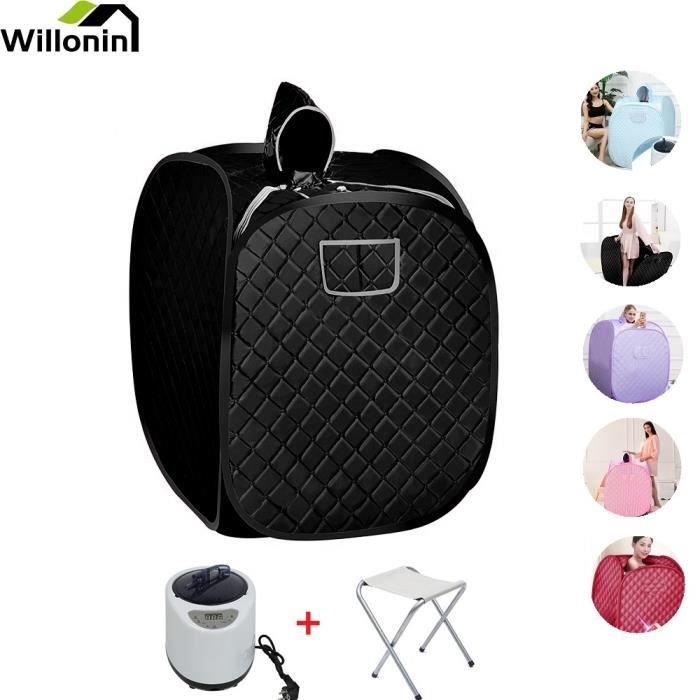 Willonin® Noir Sauna Infrarouge Spa à Vapeur, Cabine Capacité 2.5L avec cache-tête, 80x80x100 cm avec tabouret et Télécommande