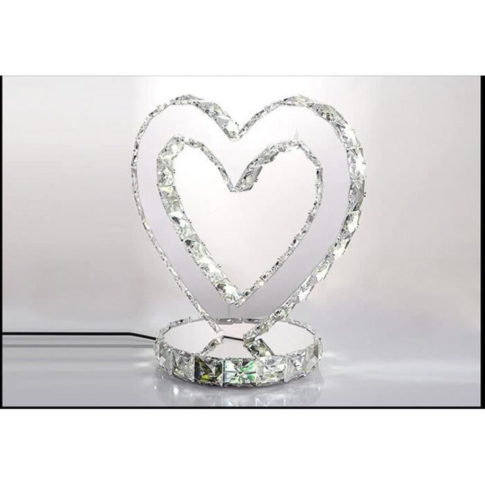 Lampe de table en forme de cœur en cristal chromé idéale pour la chambre à coucher lumière blanche - Lampe Decorative