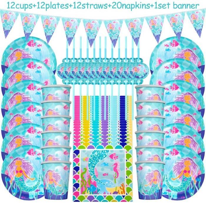 Vaisselle De Fête D'anniversaire, Sirène Thème Vaisselle De Fête, Rose Vaisselle En Papier Avec