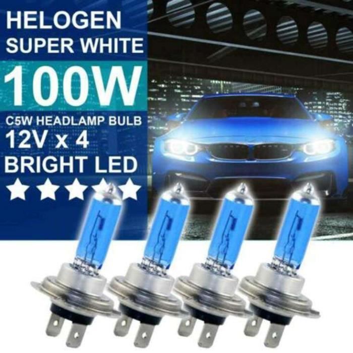 Kit De 4 Ampoules H1/H7 100W HALOGENE HOD - Effet Xenon 6000K Blanc, Compatible Philips/Osram