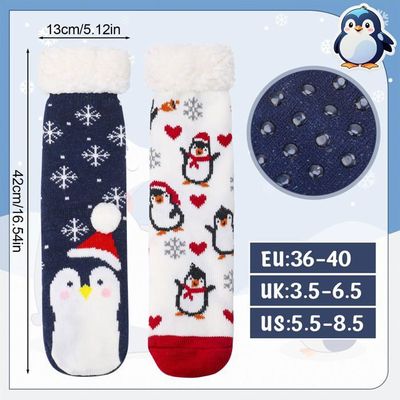 Lot De 2 Paires De Chaussettes Pingouin - Motif Mignon Bleu Et Gris - Coton Confortable - Taille Unique Unisexe - Cadeau Original - 11