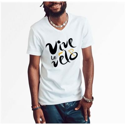 T shirt Homme Col V Vive le V lo France Cyclisme Tour Course Route