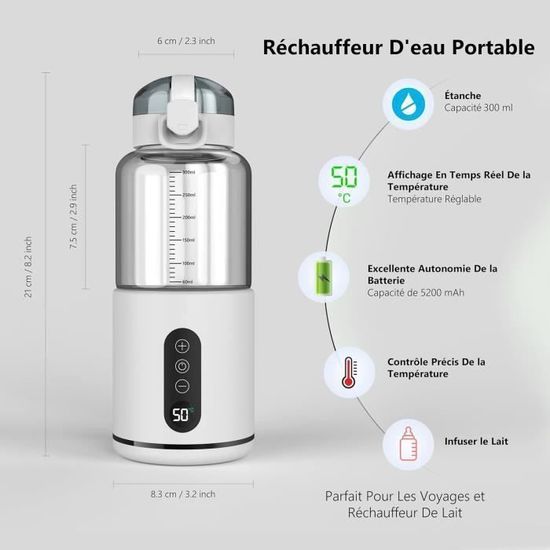 Chauffe-Biberon Portable 500 Ml – Sans Fil, Batterie 16000mAh, Température Réglable 37-70°C – Pour Voiture & Voyage