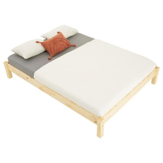 IDIMEX Lit futon double pour adulte TAIFUN 140 x 200 cm, 2 personnes, 2  places, pin massif lasuré blanc pas cher 