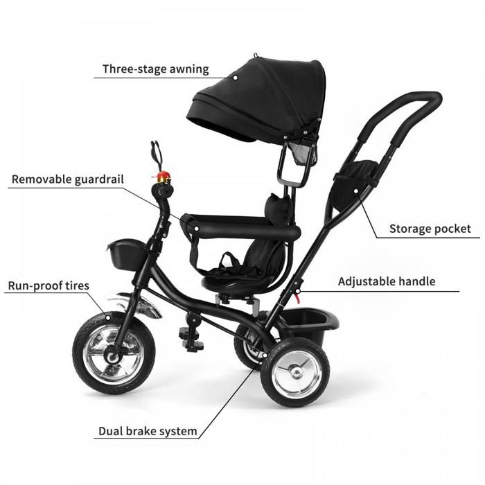 HOMCOM Tricycle 4 En 1 Pour Enfants, Tricycle Pour Bébé Avec Poignée De Poussée Réglable, Repose