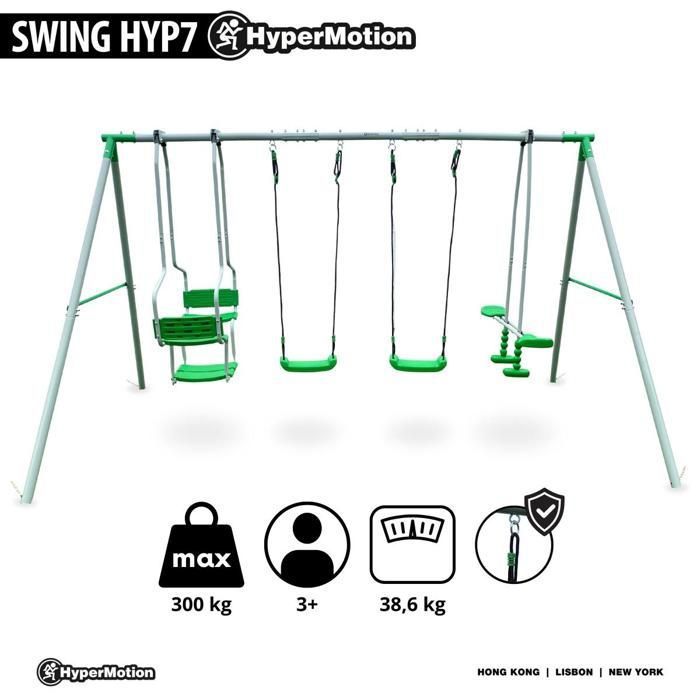 HyperMotion Swing HYP17 – Balançoire Enfant 2 Sièges + Échelle + Trapèze – Acier Thermolaqué, 150 Kg – Jardin Extérieur