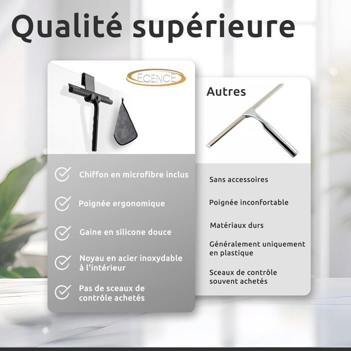 Raclette Douche Noire Silicone Anti Slip Raclette de Douche avec Support Pas de Perçage Raclette