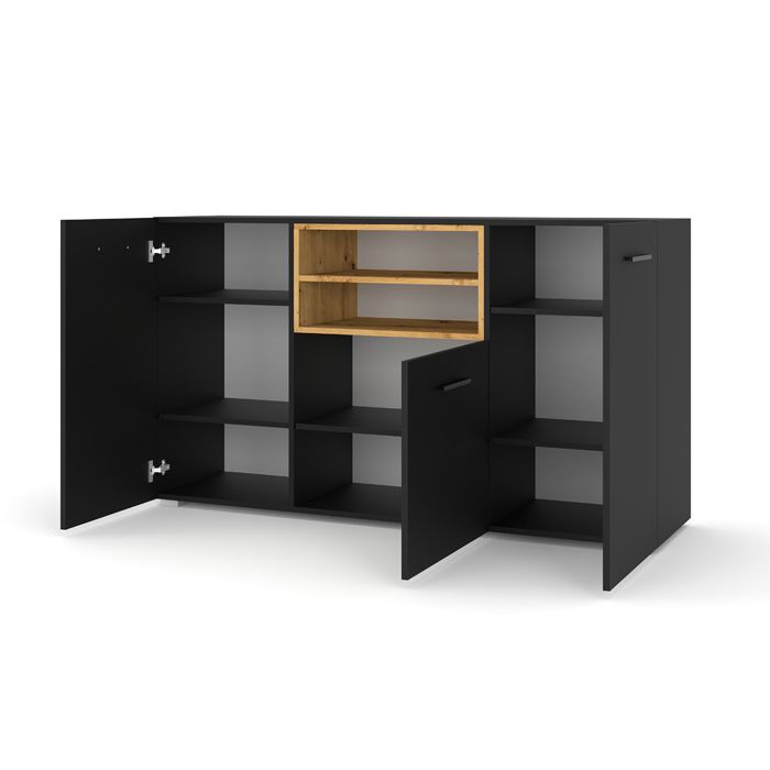 NOLA Buffet Aspect chêne Artisan Blanc Brillant - Commode Moderne avec
