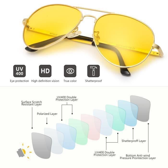 Lunettes de Soleil Anti Eblouissement Myiaur Verre Jaune polarisee Protection 100 UVA UVB Aviator Mixte or Achat Vente lunettes de soleil Mixte Cdiscount