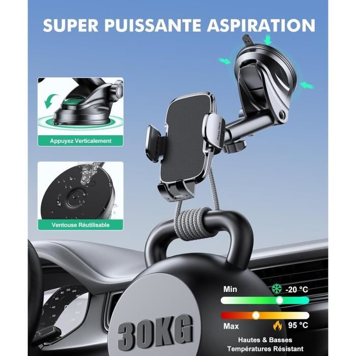 Babacom Support Téléphone Voiture Ventouse Militaire - Porte Phone 360° Pare-Brise Tableau De Bord 4-7 Pouces