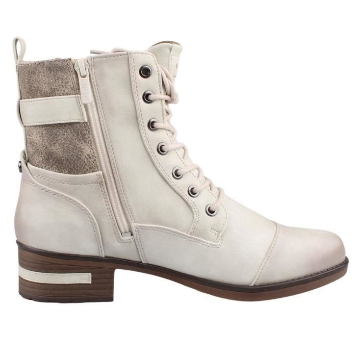 Bottines Femme Mustang Beige Similicuir Talon 4cm Fermeture Zip
