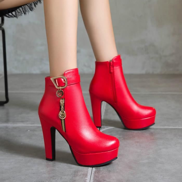Bottines a Talons Hauts pour Femmes Marque Modele Plateforme Grande Taille Couleur s Noir