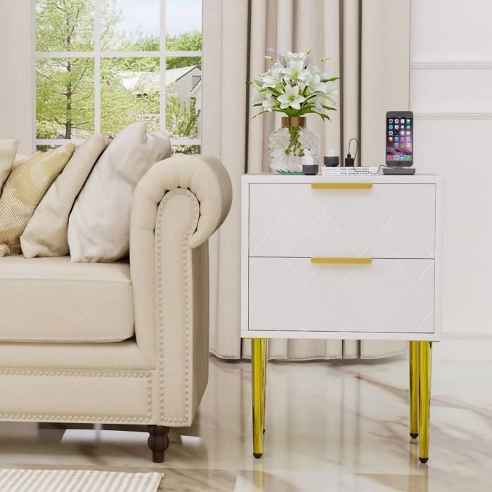 PIPIPOXER 2xTable De Chevet Table D'appoint Blanc Avec éclairage LED