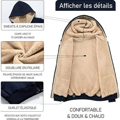 ZTFYKLIN Veste Polaire Femme Chaud Hiver Sweats à Capuche Doublure Polaire Zippée Sweatshirt Femmes Manches Longues Avec Poches Manteau Couleur Unie Décontracté Sweat Doux Confort Blouson Sport