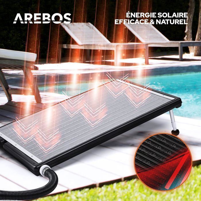 AREBOS Chauffe-Piscine Solaire 110x65x7,5cm - Chauffage Solaire Piscine Jusqu'à 15L - Débit 10000 L/h