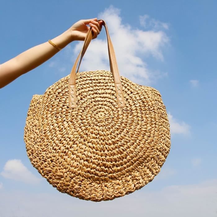 Sac de plage top rond en paille