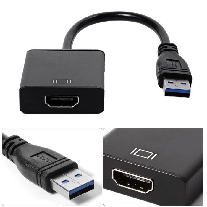Cablelera Adaptateur USB vers HDMI, USB 3.0/2.0 vers HDMI Audio Vidéo Vidéo  HD 1080P Convertisseur pour PC, Ordinateur Portable HDTV Compatible avec