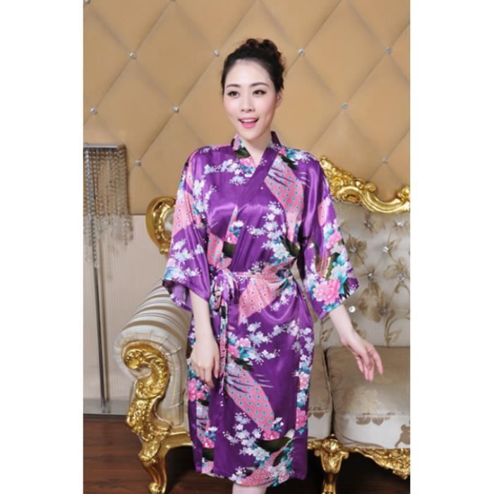 Pyjama Femme Kimono et Pantalon Satin
