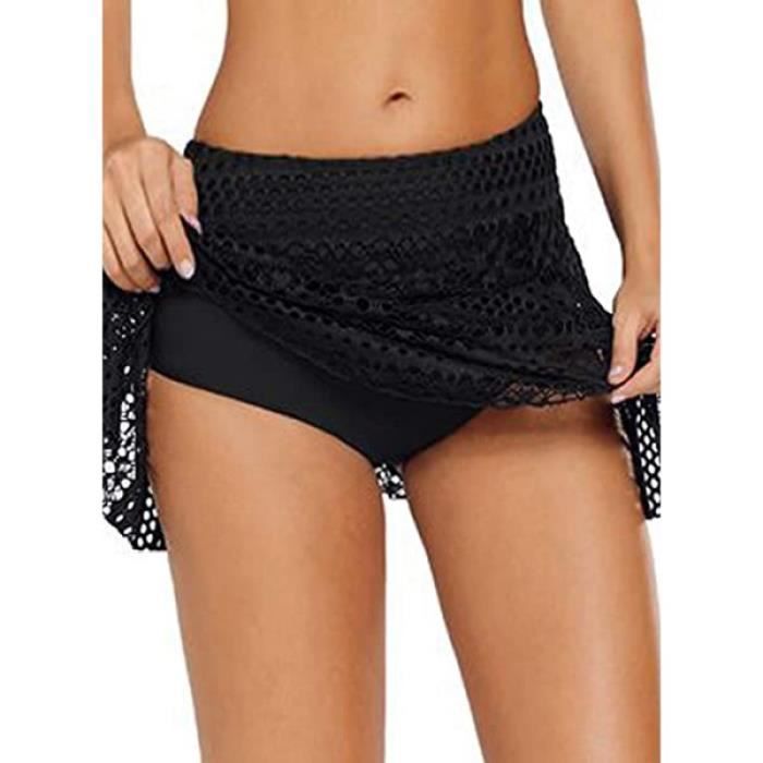 Short Femme Taille Haute - 2 Pièces, Ourlet Dentelle, Ample Et Fluide, Parfait Pour été, Plage, Sorties Décontractées