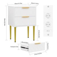 Table De Chevet Blanche Avec Prise électrique Et Roulettes - 2 Tiroirs + étagère, Pour Chambre/salon