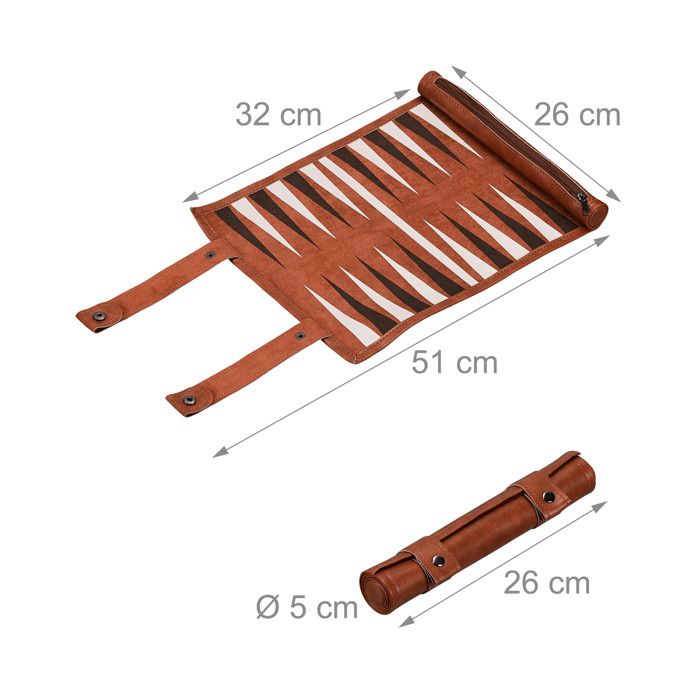 Relaxdays Set complet pour jouer au backgammon, à enrouler, dimensions plateau LP : 32x26 cm, similicuir, marron - Jeux - Jouets