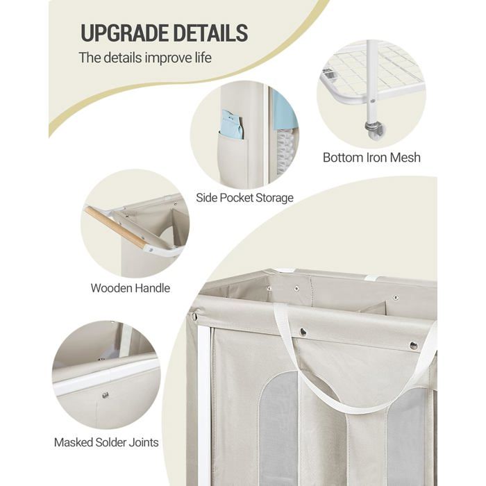 Panier à Linge, 4 Compartiments, Corbeille 150 L, Bac, Roulettes