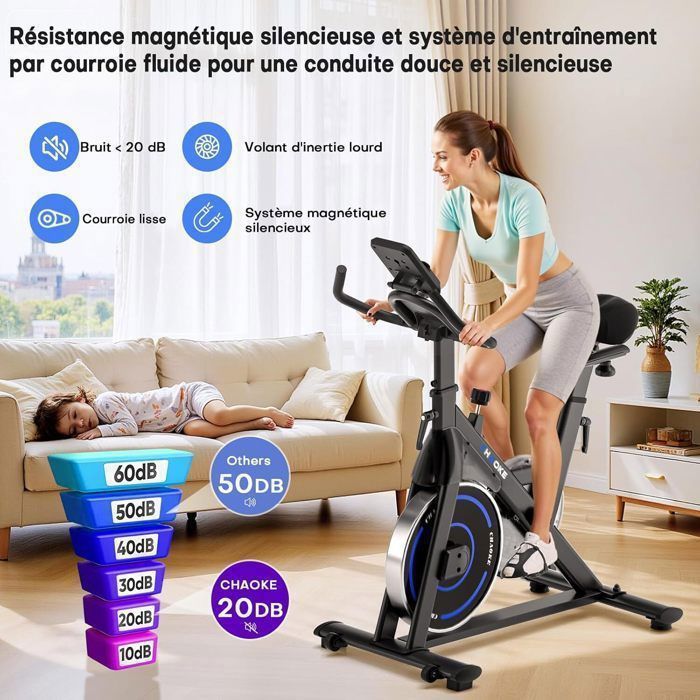 Vélo d'appartement BIGZZIA, Roue d'inertie de 10 kg, Résistance Vélo d'appartement BIGZZIA, Roue d'inertie de 10 kg, Résistance