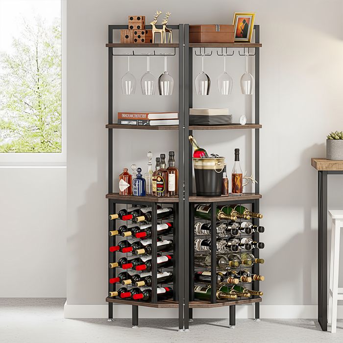 Étagère D'angle Avec Range Bouteille Et étagères De Rangement, Barre D A 4 Niveaux Etagere Dangle Autonome Pour Salon Salle A Manger Cuisine