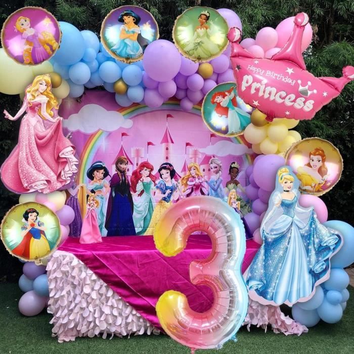 71 Pièces Decoration Anniversaire 3 Ans Fille Princesse, Ballon  Anniversaire Fille 3 Ans Princesse, Arche Ballon Princesse, Guirlande  Princesse