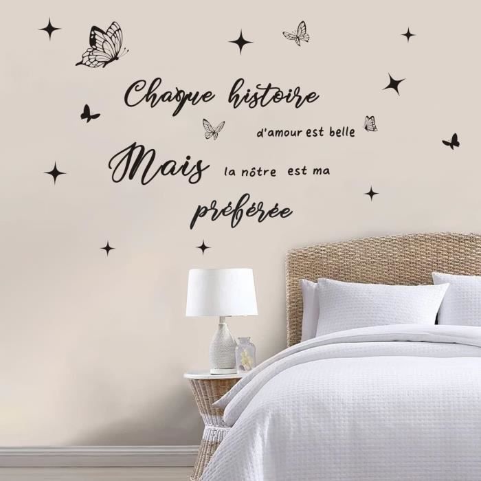 Autocollant Mural Déco Amour - Citations Françaises Noires - Sticker Déco Chambre, Salon, Bureau