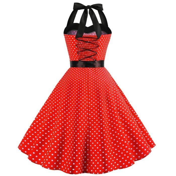 Robe Robe retro rouge a pois Robe Sexy Vintage Audrey Hepburn col licou annees 50 et 60 style gothique Pin Up dark blue dress Blanc Cdiscount Pret a Porter