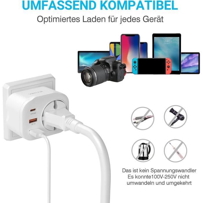 Adaptateur Prise UK Vers France Avec USB - 5 En 1 Type G Pour Voyage | UK, Irlande, Dubai, Singapour