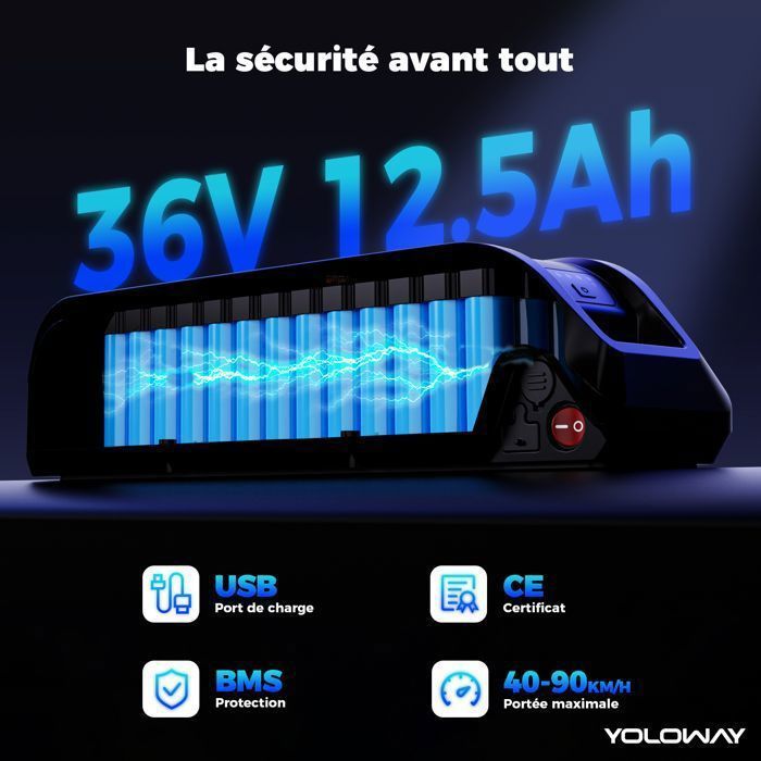 YOLOWAY Velo electrique 27.5 Vert Moteur 250W Batterie Amovible 36V 12.5Ah Shimano 7 Vitesse Velo VTT electrique E Bike Cdiscount Sport