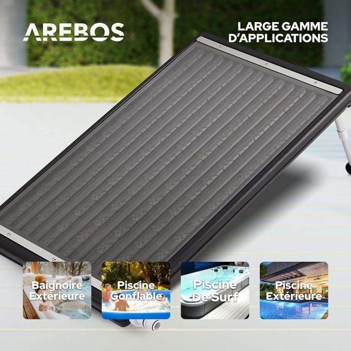 AREBOS Chauffage Solaire Pour Piscine 110x65 Cm – Écologique, Jusqu'à + Plusieurs Degrés En Un Clin D'Œil, Débit 10 000 L/h, Facile à Installer !