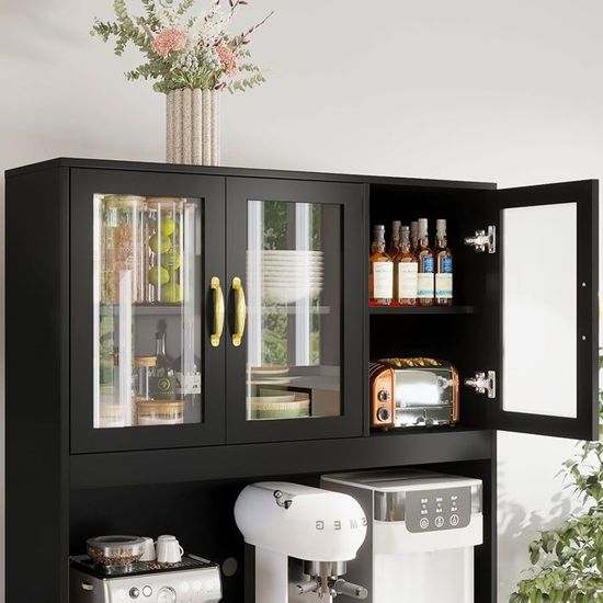 Buffet vaisselier 160 cm VITO meuble de cuisine 6 portes blanc et bois | Leroy Merlin