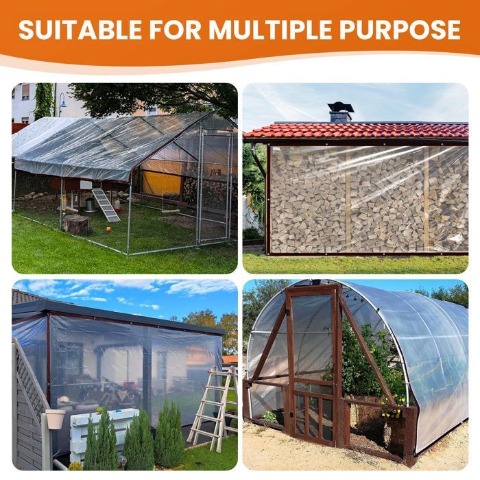 CINVSERW Bâche Étanche Transparente 2x2m Avec Œillets – Protection Imperméable Anti-Poussière Pluie Pour Poulailler, Serre, Jardin, Piscine, Voiture
