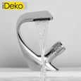iDeko® Robinet de lavabo mitigeur salle de bain Mono cascade Nouveau collection en laiton chrom cartouche céramique-0