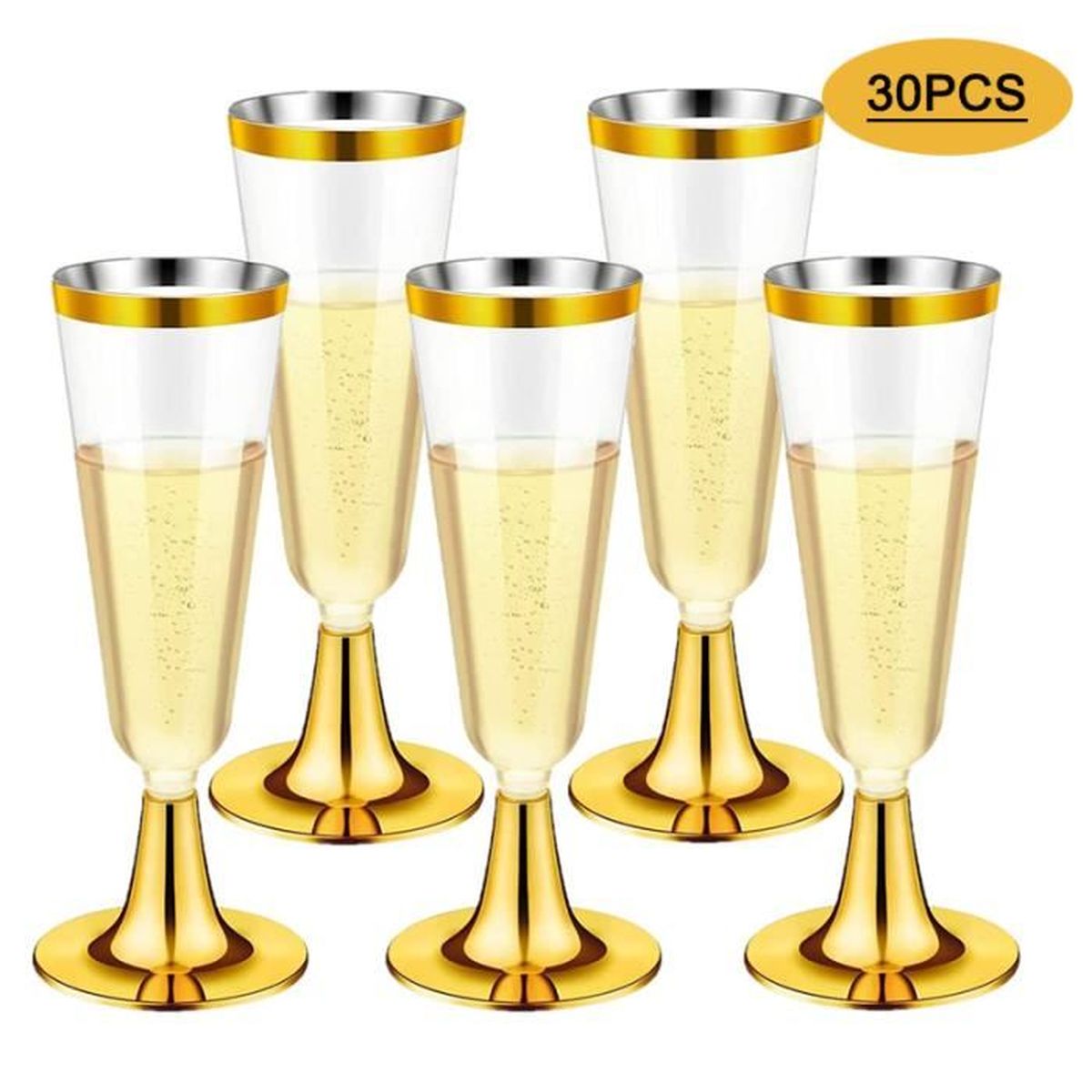 30 Pièces Flûtes à Champagne en Plastique, 150ml Verres à Champagne en