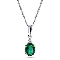 MIORE -  Collier pour Femmes Collier avec Diamants 0.02 Ct et Pendentif Pierre Précieuse forme Ovale Émeraude vert Chaîne en Or