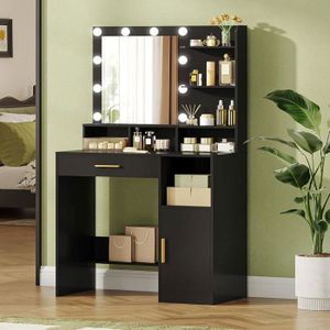 Yanjiibuy Coiffeuse avec miroir Chêne fumé 74,5x40x141 cm 112258