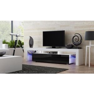 MEUBLE TV Meuble TV SPIDER BIG - Blanc MAT - Portes Noir Laqué - 200 cm - LED inclus