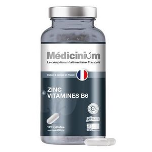 COMPLÉMENT EN MINÉRAUX Zinc et vitamine B6, 120 gélules, fabriqué en Fran