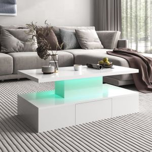 TABLE BASSE Table basse - Marque - Avec tiroir et LED - Finition brillante - Blanc